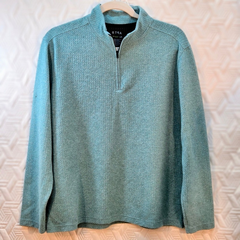 Apt 9 Premier Lux Womens Quarter Zip Pullover Honeycomb Textured Teal Size Large